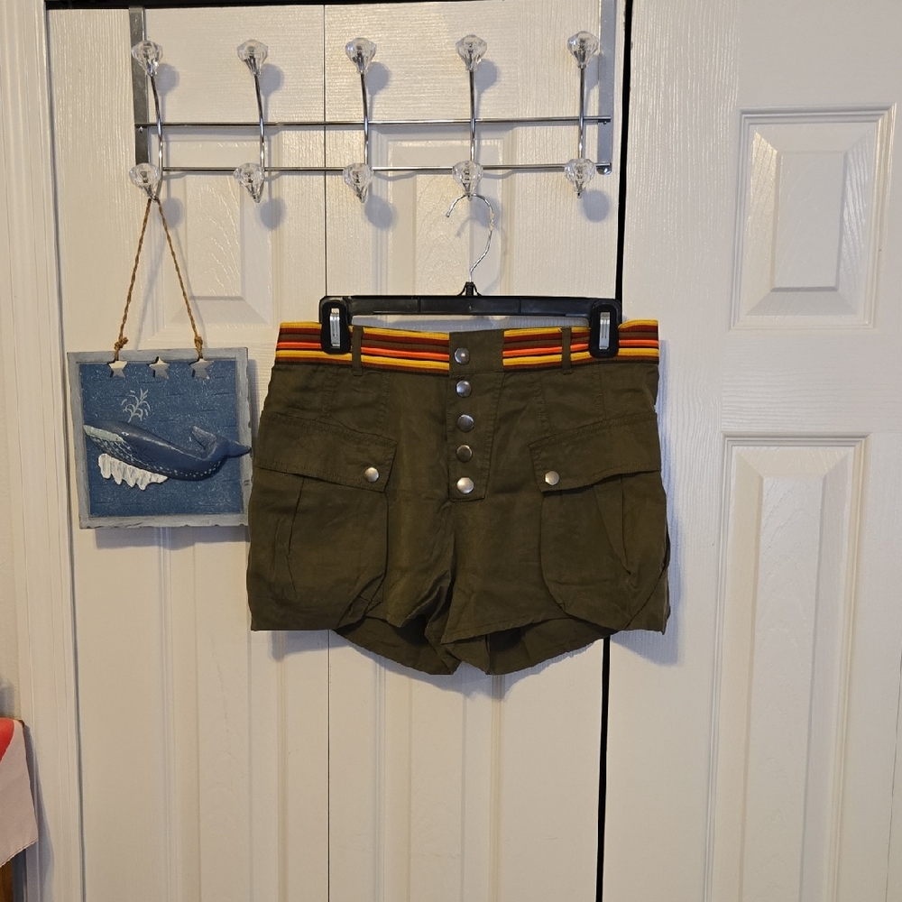 Free People Olive Cargo Shorts with Multicolor Waistband
